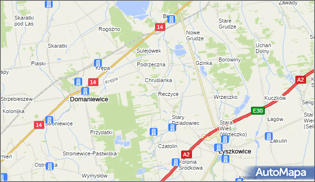 mapa Reczyce gmina Domaniewice, Reczyce gmina Domaniewice na mapie Targeo