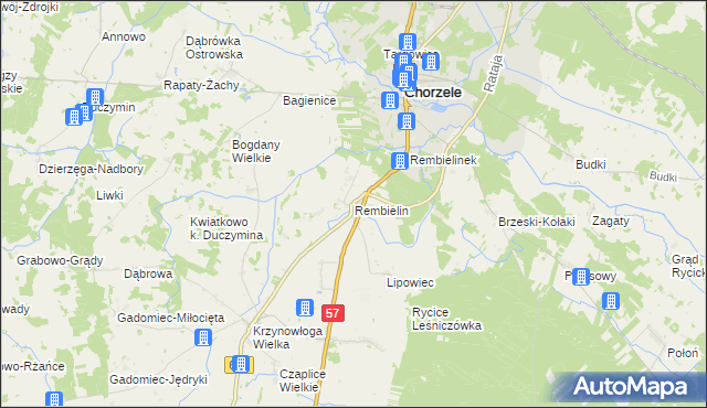 mapa Rembielin gmina Chorzele, Rembielin gmina Chorzele na mapie Targeo