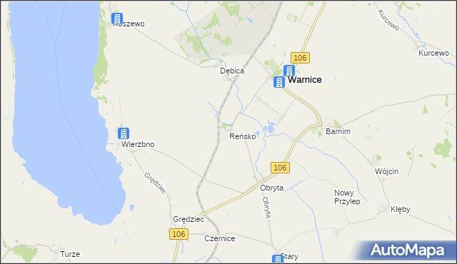 mapa Reńsko gmina Warnice, Reńsko gmina Warnice na mapie Targeo