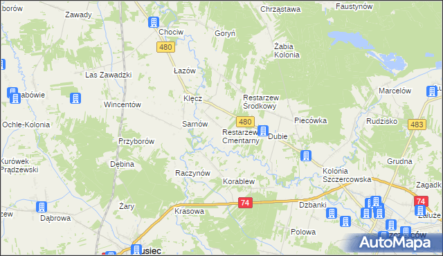mapa Restarzew Cmentarny, Restarzew Cmentarny na mapie Targeo