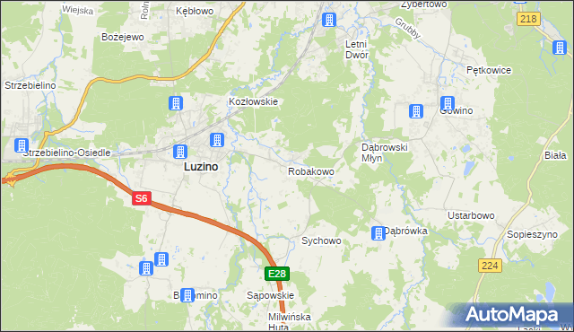 mapa Robakowo gmina Luzino, Robakowo gmina Luzino na mapie Targeo