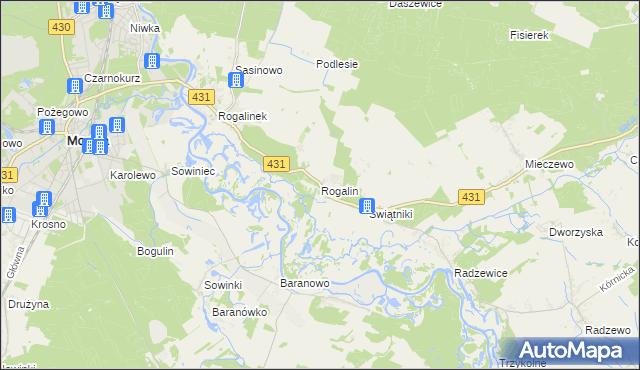 mapa Rogalin gmina Mosina, Rogalin gmina Mosina na mapie Targeo