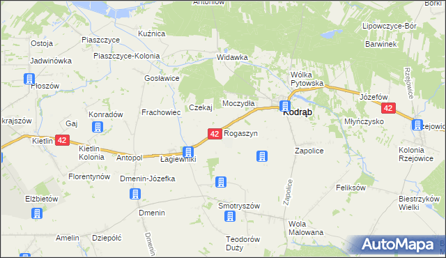 mapa Rogaszyn gmina Kodrąb, Rogaszyn gmina Kodrąb na mapie Targeo