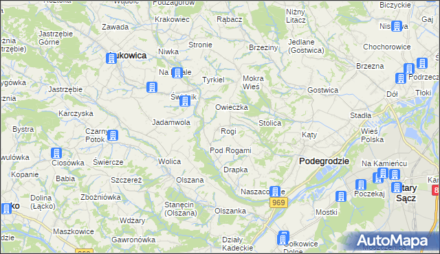mapa Rogi gmina Podegrodzie, Rogi gmina Podegrodzie na mapie Targeo