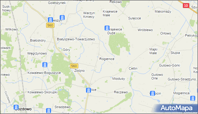 mapa Rogienice gmina Gozdowo, Rogienice gmina Gozdowo na mapie Targeo