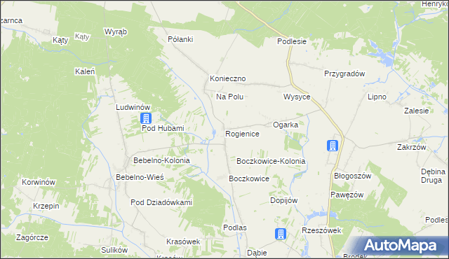 mapa Rogienice gmina Włoszczowa, Rogienice gmina Włoszczowa na mapie Targeo