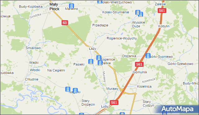 mapa Rogienice Wielkie, Rogienice Wielkie na mapie Targeo