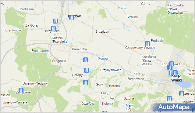 mapa Rogów gmina Kozłów, Rogów gmina Kozłów na mapie Targeo