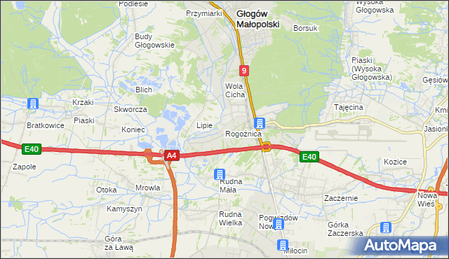mapa Rogoźnica gmina Głogów Małopolski, Rogoźnica gmina Głogów Małopolski na mapie Targeo