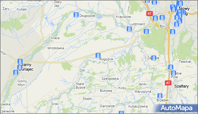 mapa Rogoźnik gmina Nowy Targ, Rogoźnik gmina Nowy Targ na mapie Targeo