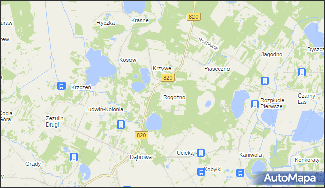 mapa Rogóźno gmina Ludwin, Rogóźno gmina Ludwin na mapie Targeo