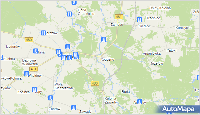 mapa Rogóźno gmina Widawa, Rogóźno gmina Widawa na mapie Targeo