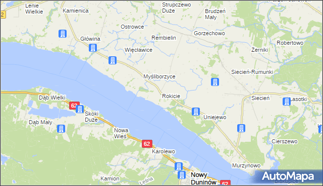 mapa Rokicie gmina Brudzeń Duży, Rokicie gmina Brudzeń Duży na mapie Targeo