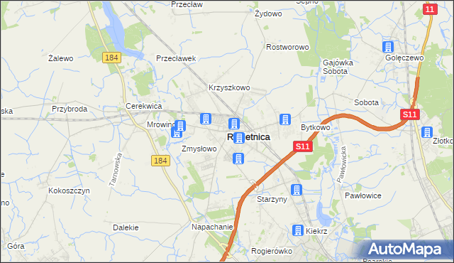 mapa Rokietnica powiat poznański, Rokietnica powiat poznański na mapie Targeo