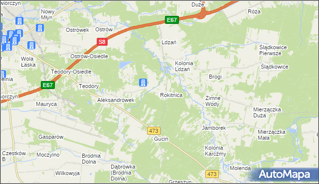 mapa Rokitnica gmina Łask, Rokitnica gmina Łask na mapie Targeo