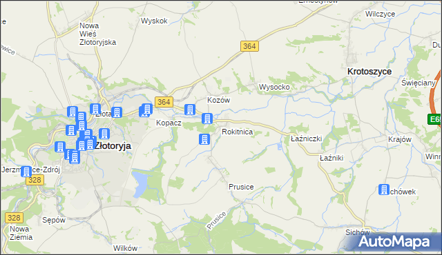 mapa Rokitnica gmina Złotoryja, Rokitnica gmina Złotoryja na mapie Targeo