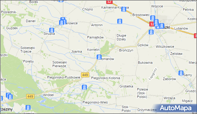mapa Romanów gmina Błaszki, Romanów gmina Błaszki na mapie Targeo