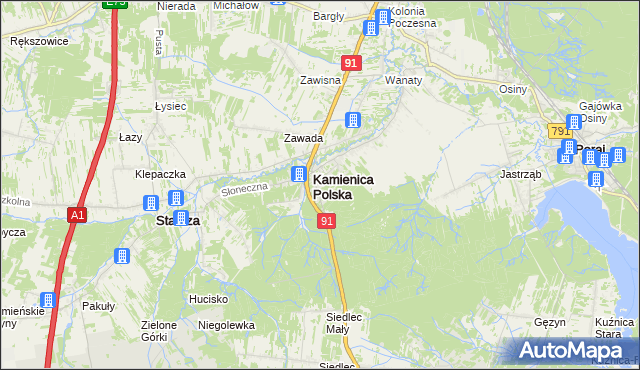mapa Romanów gmina Kamienica Polska, Romanów gmina Kamienica Polska na mapie Targeo