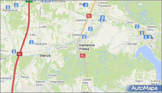 mapa Romanów gmina Kamienica Polska, Romanów gmina Kamienica Polska na mapie Targeo