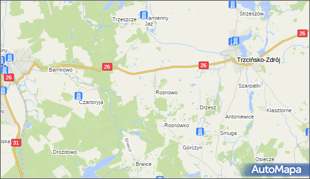 mapa Rosnowo gmina Trzcińsko-Zdrój, Rosnowo gmina Trzcińsko-Zdrój na mapie Targeo