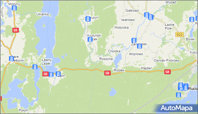 mapa Rosocha gmina Piecki, Rosocha gmina Piecki na mapie Targeo