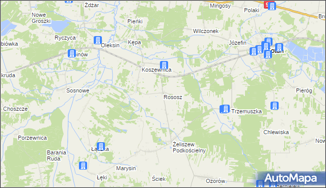 mapa Rososz gmina Kotuń, Rososz gmina Kotuń na mapie Targeo