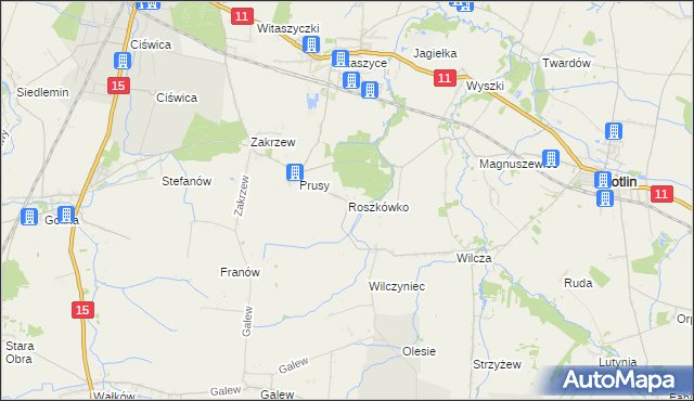 mapa Roszkówko gmina Jarocin, Roszkówko gmina Jarocin na mapie Targeo