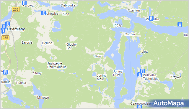 mapa Rów gmina Dziemiany, Rów gmina Dziemiany na mapie Targeo