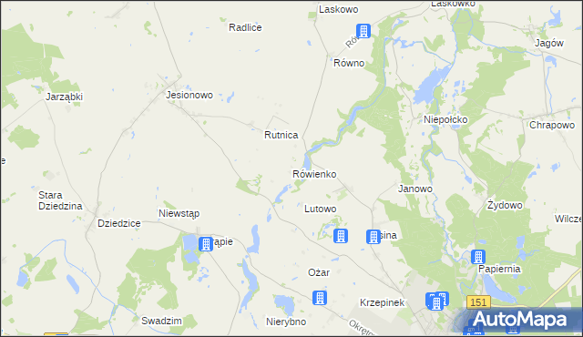 mapa Rówienko gmina Barlinek, Rówienko gmina Barlinek na mapie Targeo