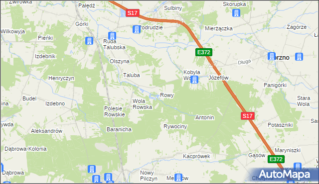 mapa Rowy gmina Łaskarzew, Rowy gmina Łaskarzew na mapie Targeo