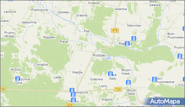 mapa Rożdżały gmina Warta, Rożdżały gmina Warta na mapie Targeo