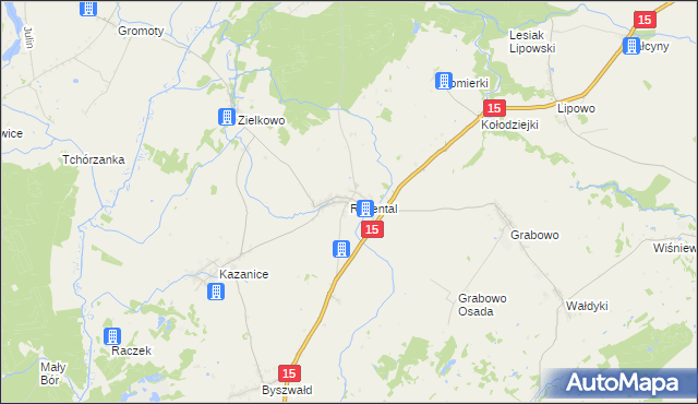 mapa Rożental gmina Lubawa, Rożental gmina Lubawa na mapie Targeo