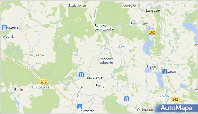 mapa Rożnowo Łobeskie, Rożnowo Łobeskie na mapie Targeo