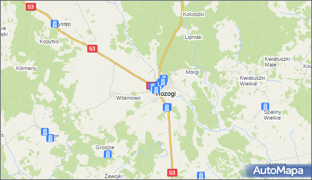 mapa Rozogi powiat szczycieński, Rozogi powiat szczycieński na mapie Targeo
