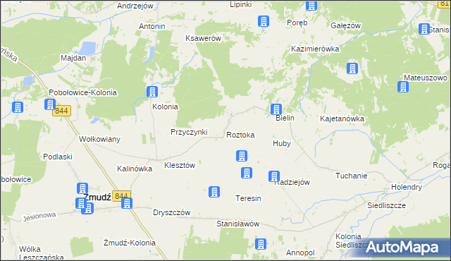 mapa Roztoka gmina Żmudź, Roztoka gmina Żmudź na mapie Targeo