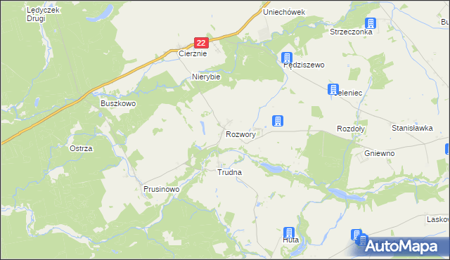 mapa Rozwory gmina Debrzno, Rozwory gmina Debrzno na mapie Targeo