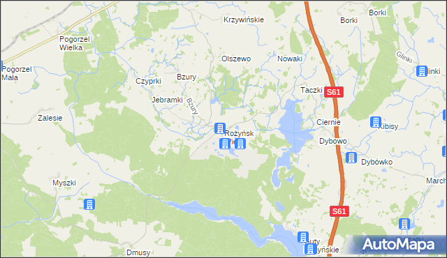 mapa Rożyńsk Wielki gmina Prostki, Rożyńsk Wielki gmina Prostki na mapie Targeo