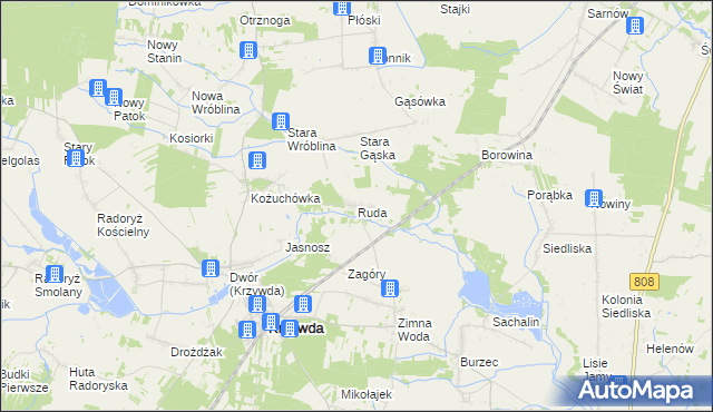 mapa Ruda gmina Krzywda, Ruda gmina Krzywda na mapie Targeo