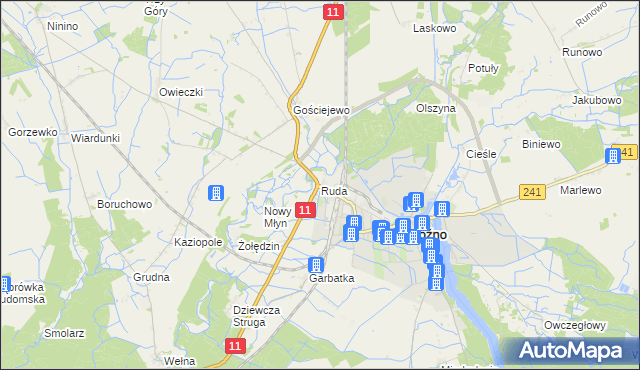 mapa Ruda gmina Rogoźno, Ruda gmina Rogoźno na mapie Targeo