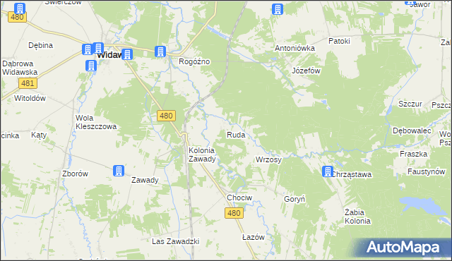 mapa Ruda gmina Widawa, Ruda gmina Widawa na mapie Targeo