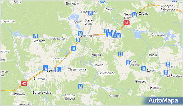 mapa Rudka gmina Fałków, Rudka gmina Fałków na mapie Targeo