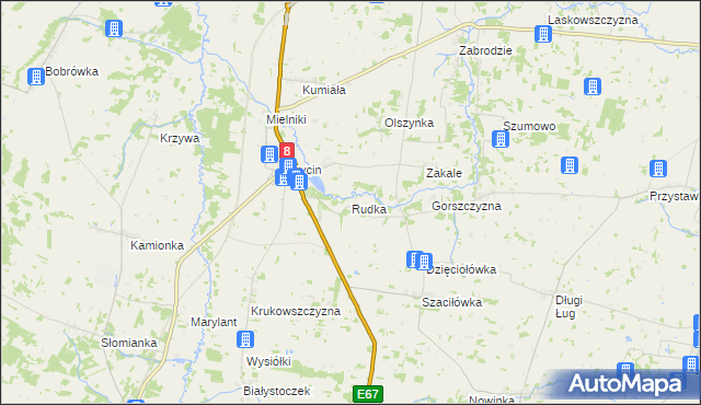 mapa Rudka gmina Korycin, Rudka gmina Korycin na mapie Targeo