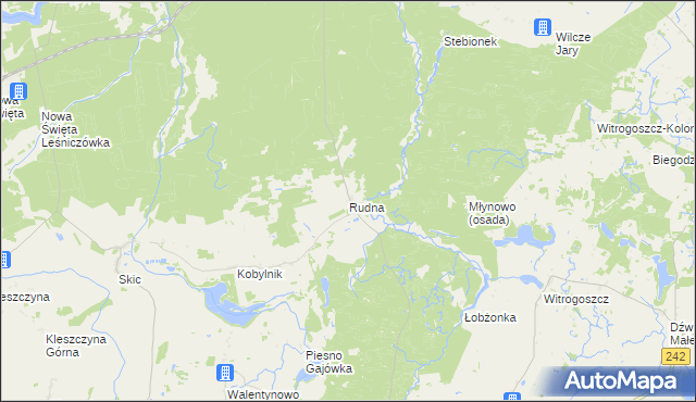 mapa Rudna gmina Złotów, Rudna gmina Złotów na mapie Targeo