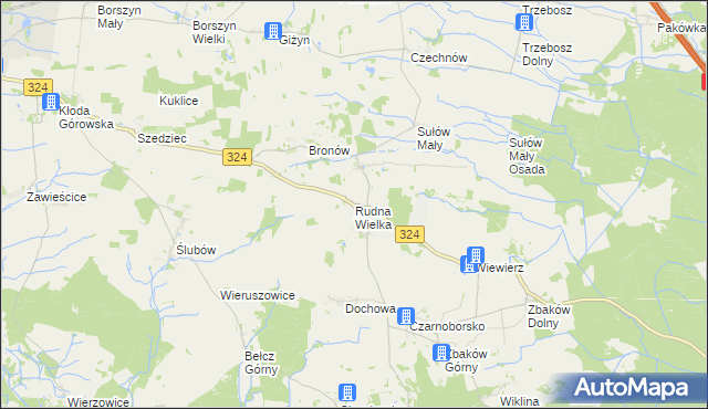mapa Rudna Wielka gmina Wąsosz, Rudna Wielka gmina Wąsosz na mapie Targeo