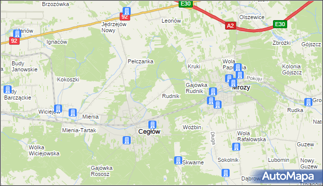 mapa Rudnik gmina Cegłów, Rudnik gmina Cegłów na mapie Targeo