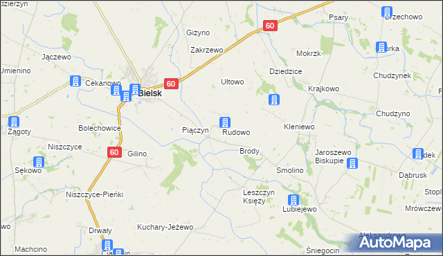 mapa Rudowo gmina Bielsk, Rudowo gmina Bielsk na mapie Targeo