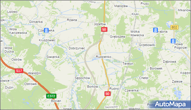 mapa Rudzienko gmina Kołbiel, Rudzienko gmina Kołbiel na mapie Targeo