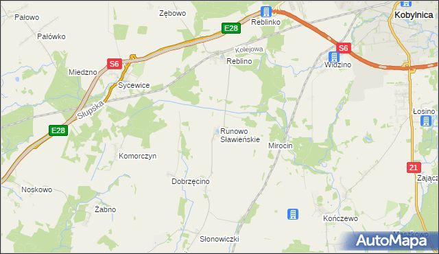 mapa Runowo Sławieńskie, Runowo Sławieńskie na mapie Targeo