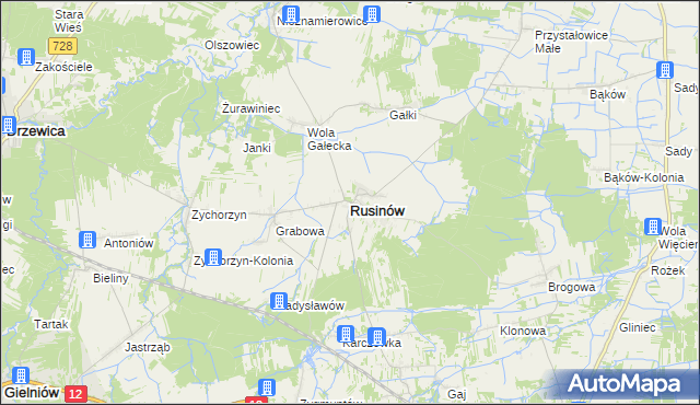 mapa Rusinów powiat przysuski, Rusinów powiat przysuski na mapie Targeo