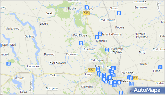 mapa Rusinowo gmina Rypin, Rusinowo gmina Rypin na mapie Targeo